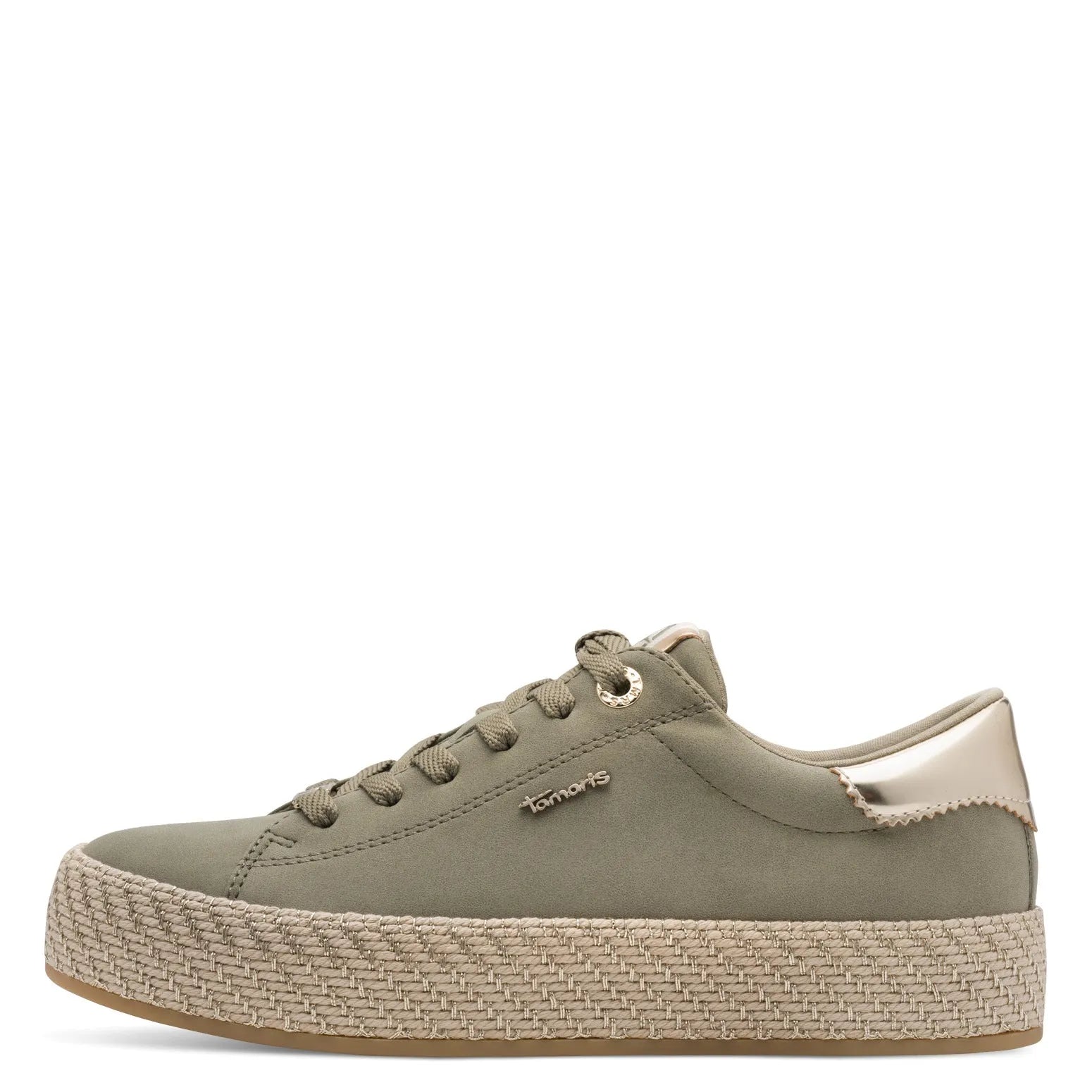 Tamaris Ladies Sage Lace-Up Sneakers with platform sole and metallic heel detail.