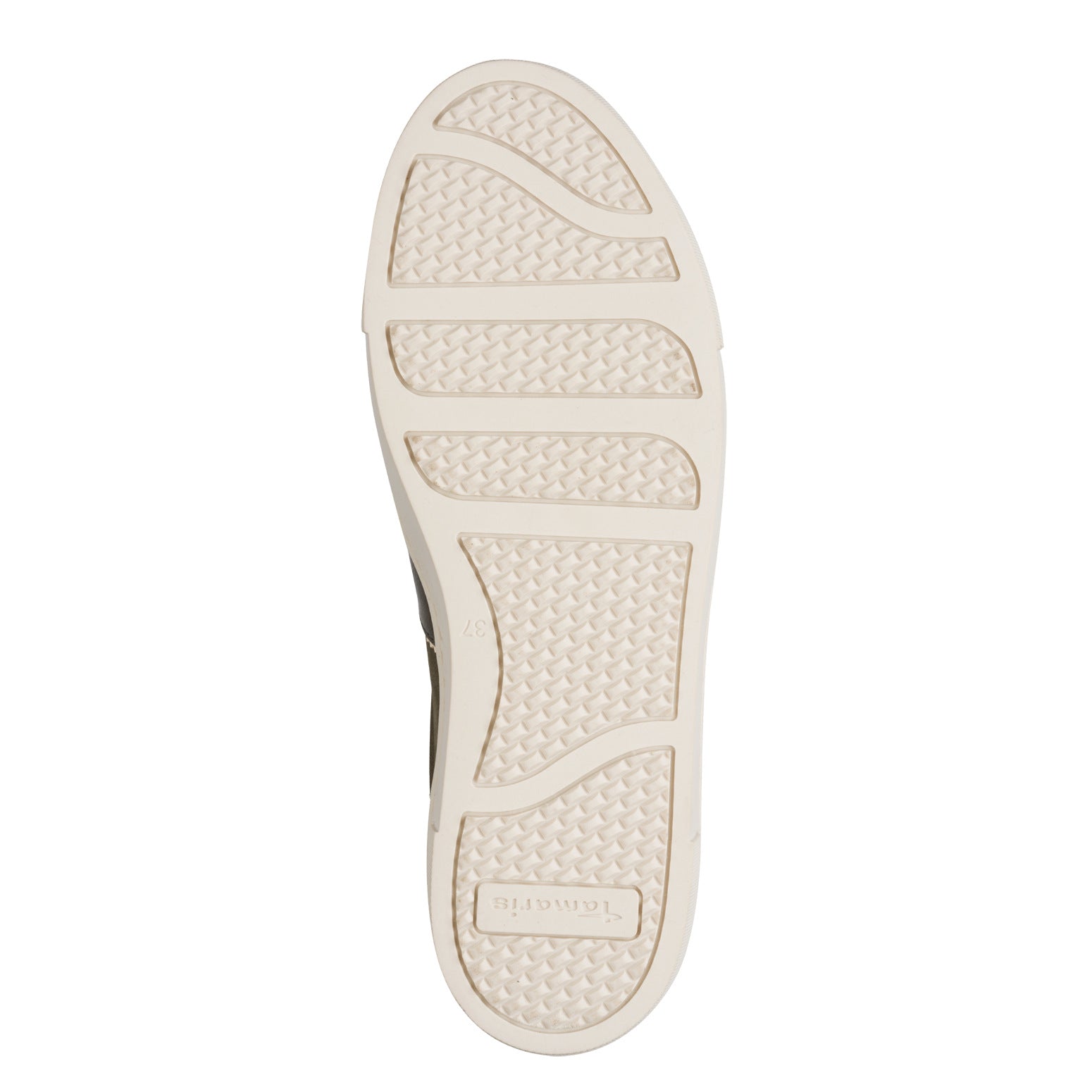 Tamaris ladies olive nubuck leather lace-up trainers with rubber sole and textured grip, size 37.