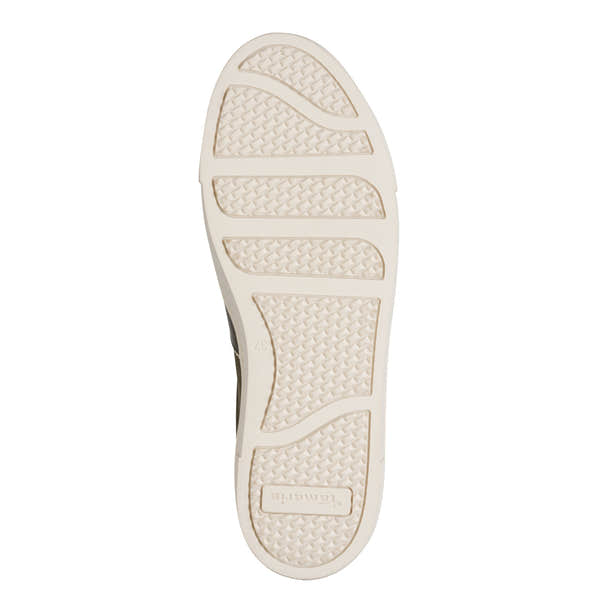 Tamaris ladies olive nubuck leather lace-up trainers with rubber sole and textured grip, size 37.