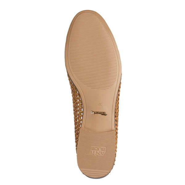 Tamaris slip-on shoes in cognac leather and textile with open-weave design, rubber sole, and subtle branding.