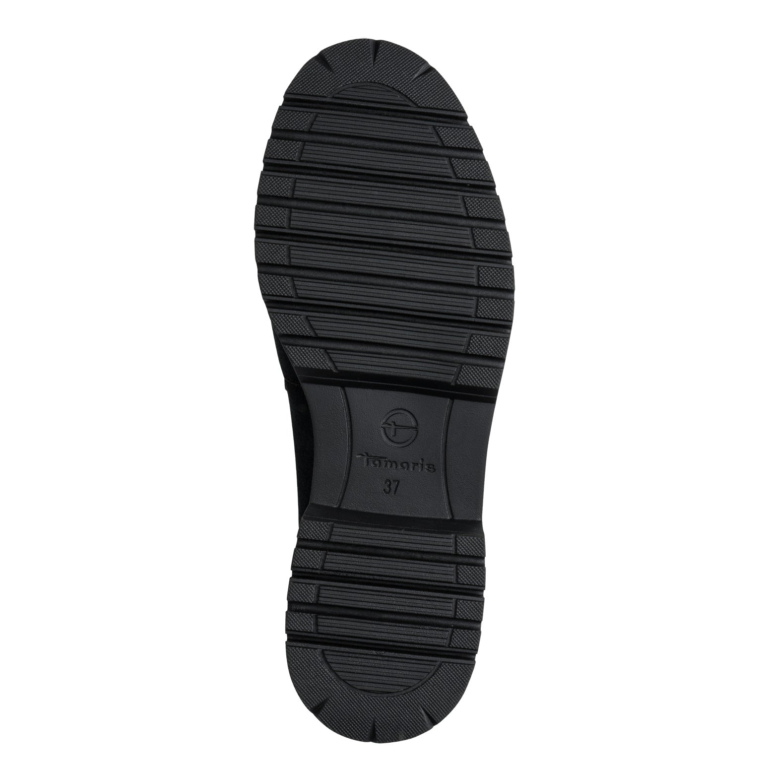 Underside of the navy Tamaris loafer showing the sole and tread pattern.