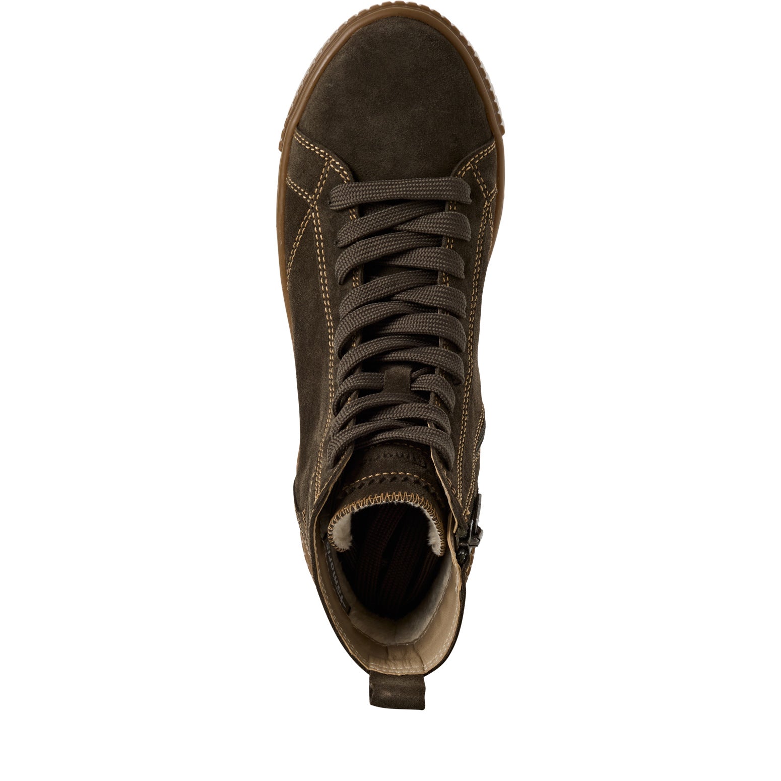 Tamaris women's olive leather ankle boots with zip and lace closure, rubber sole, and stylish design.
