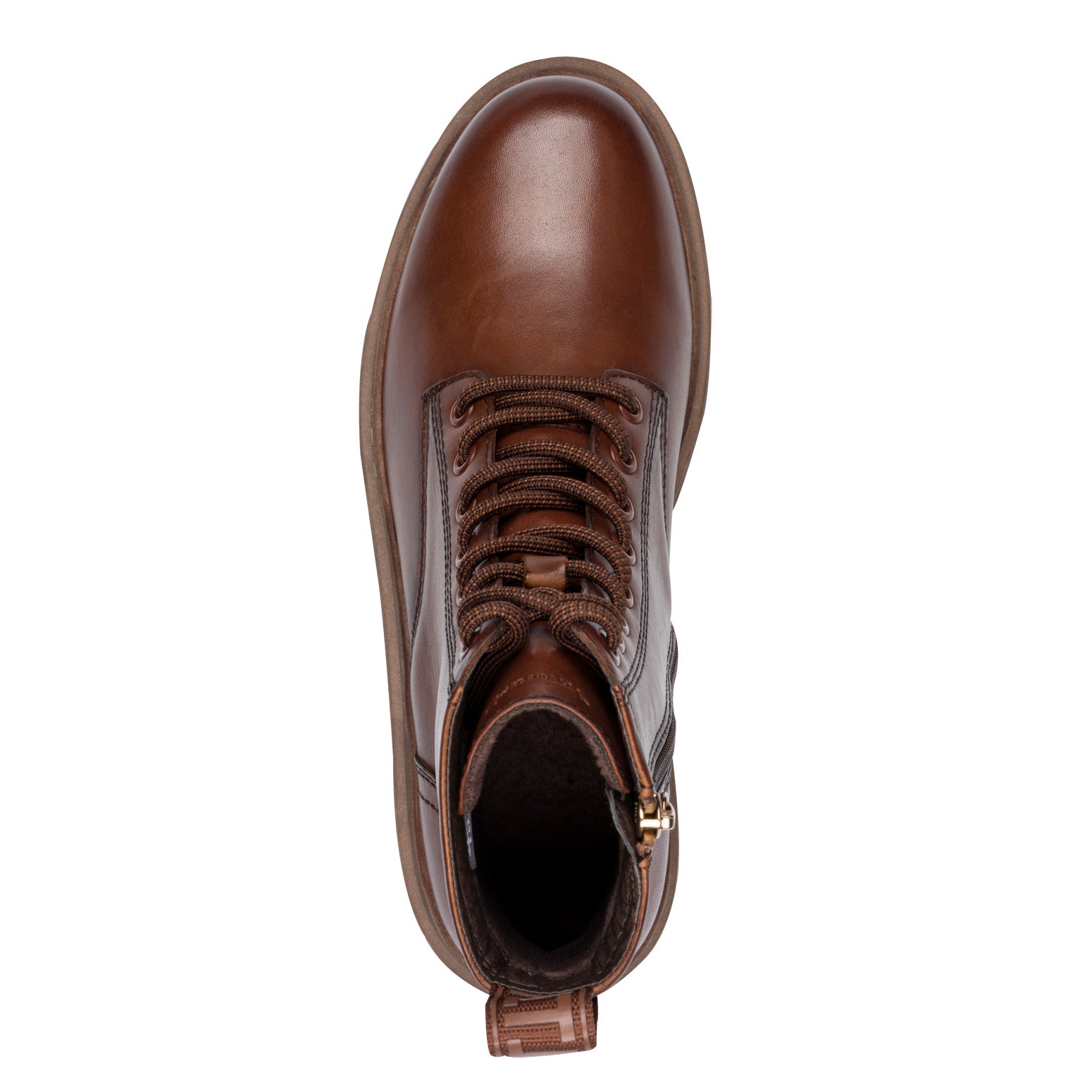 Tamaris women's Muscat leather ankle boots with lace-up front, side zip, and rugged sole in brown color.