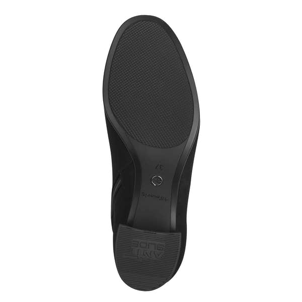 Tamaris women's black textile ankle boots with side zipper, 1-25354-43 001, featuring a low heel and slip-resistant sole.