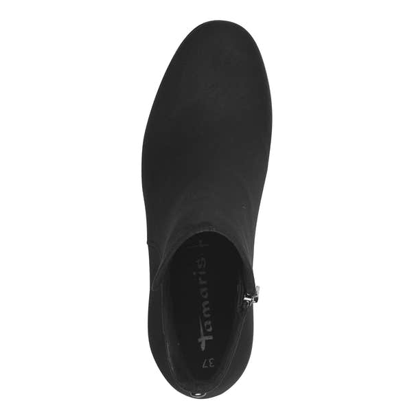 Women's black textile ankle boots with side zipper, Tamaris 1-25354-43 001, stylish and comfortable footwear.