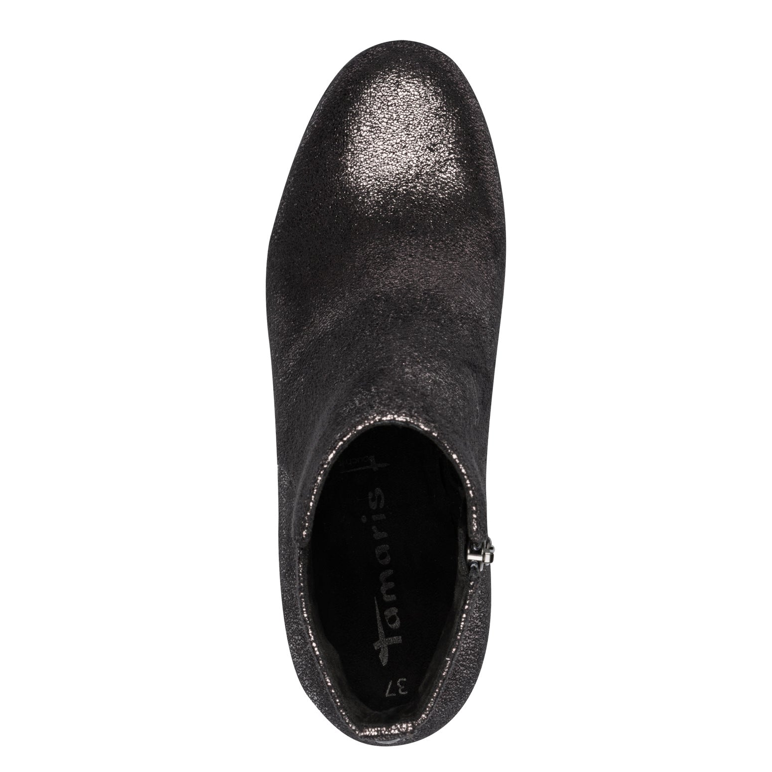 Tamaris women's pewter textile ankle boots with side zipper, stylish design, size 37, and comfortable fit.