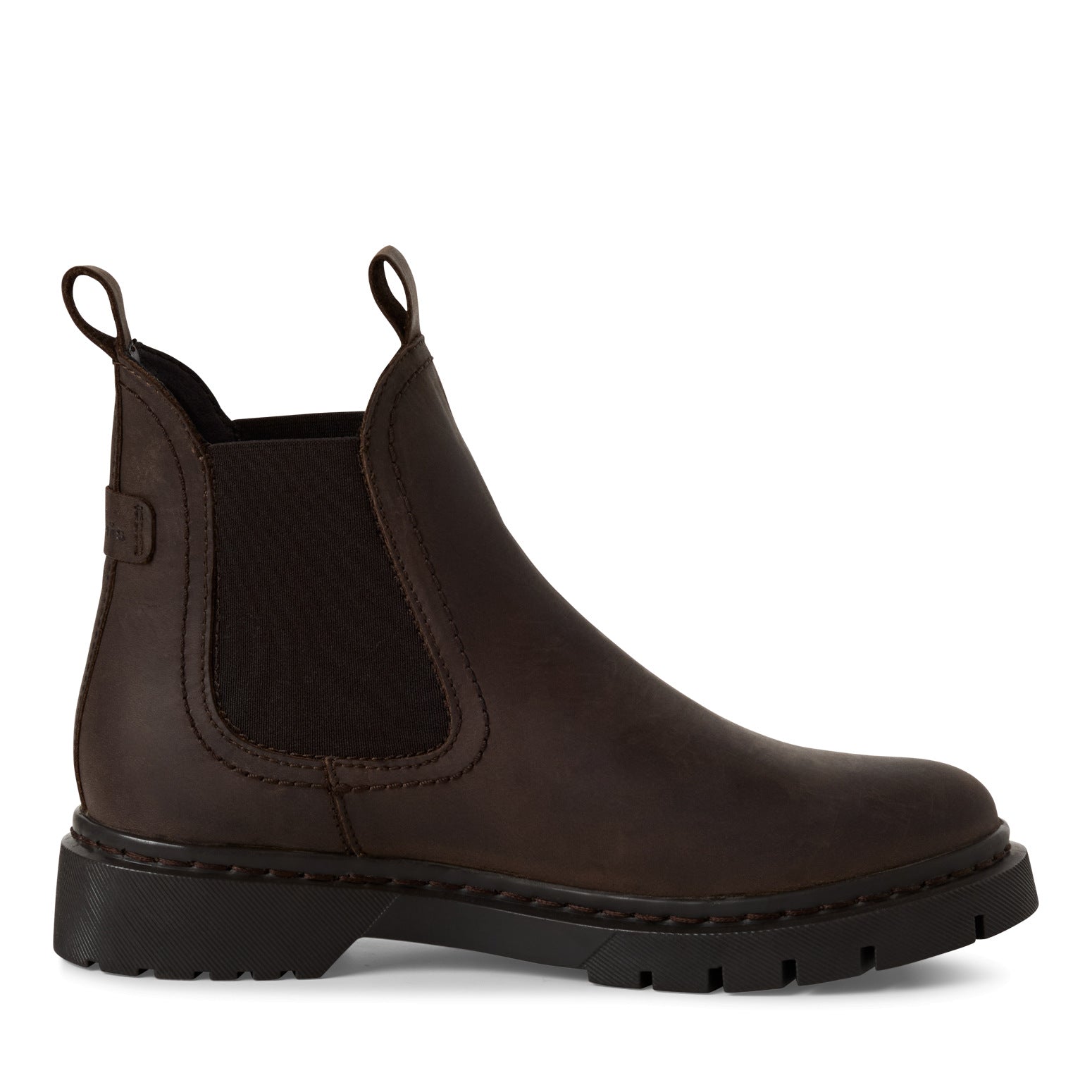 Tamaris women's brown leather pull-on ankle boots with elastic side panels and rugged sole.