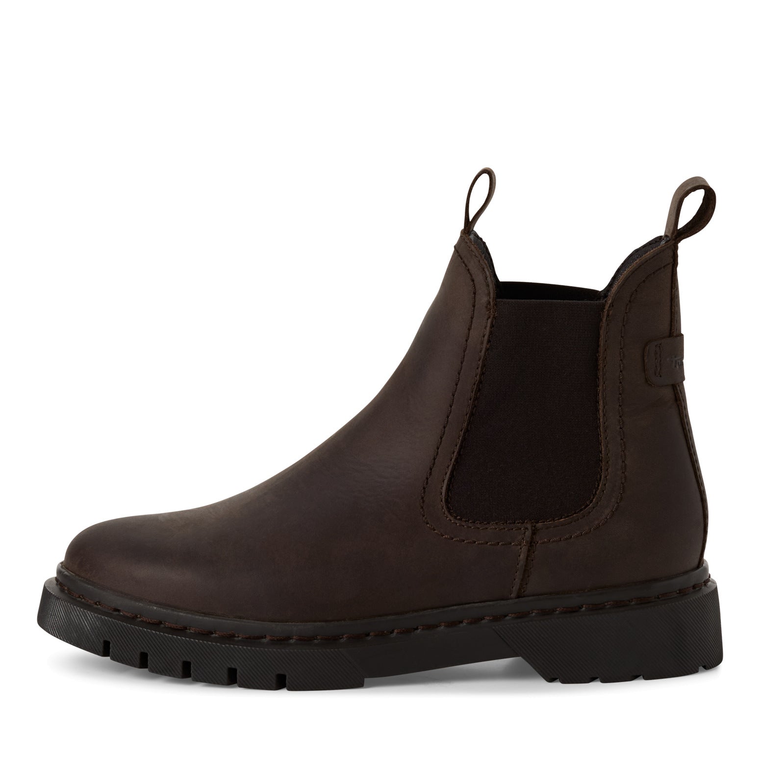 Tamaris women's brown leather pull-on ankle boots with elastic side panels and pull tabs for easy wear.