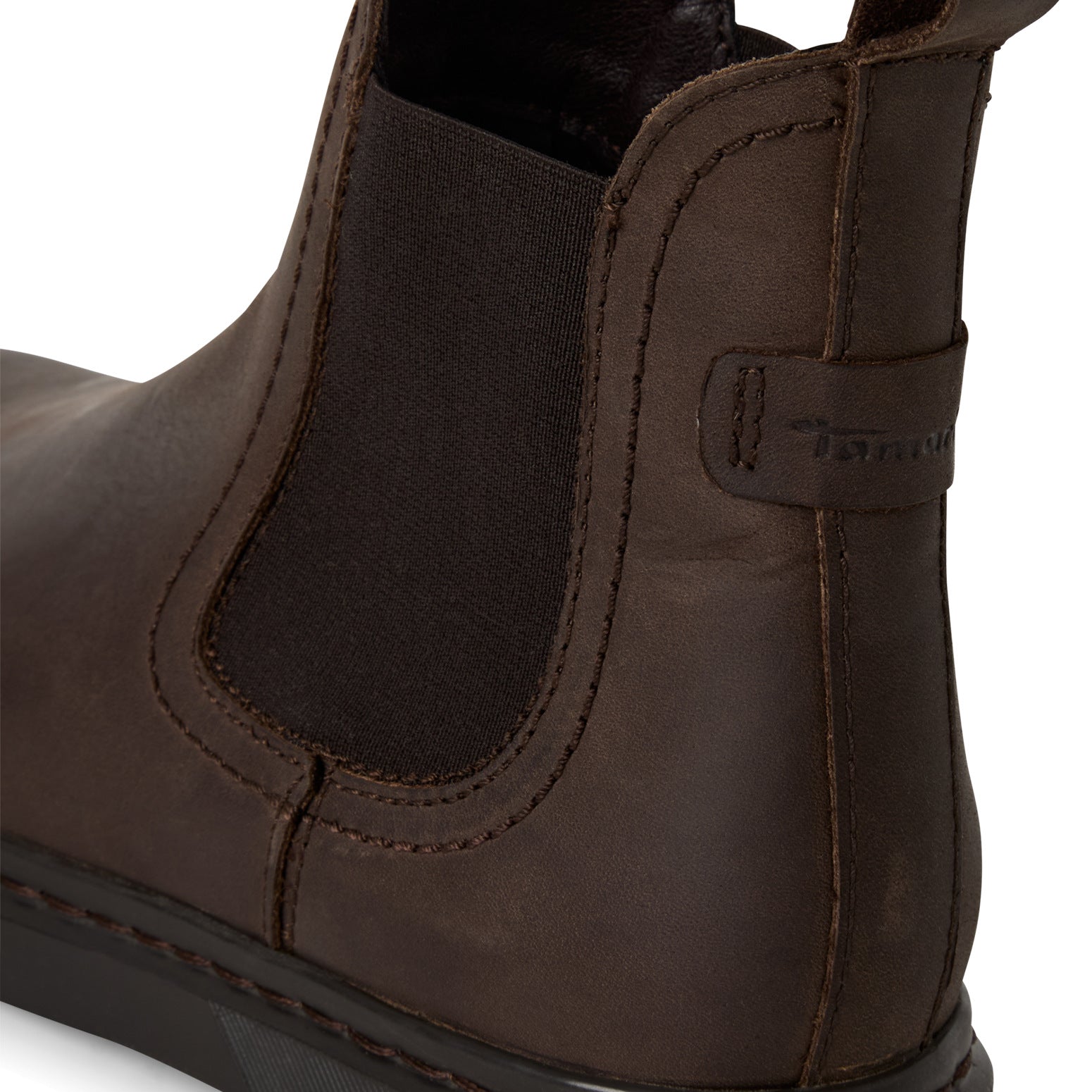 Tamaris Ladies Brown Leather Pull-On Ankle Boots with elastic side panels and back pull tab.
