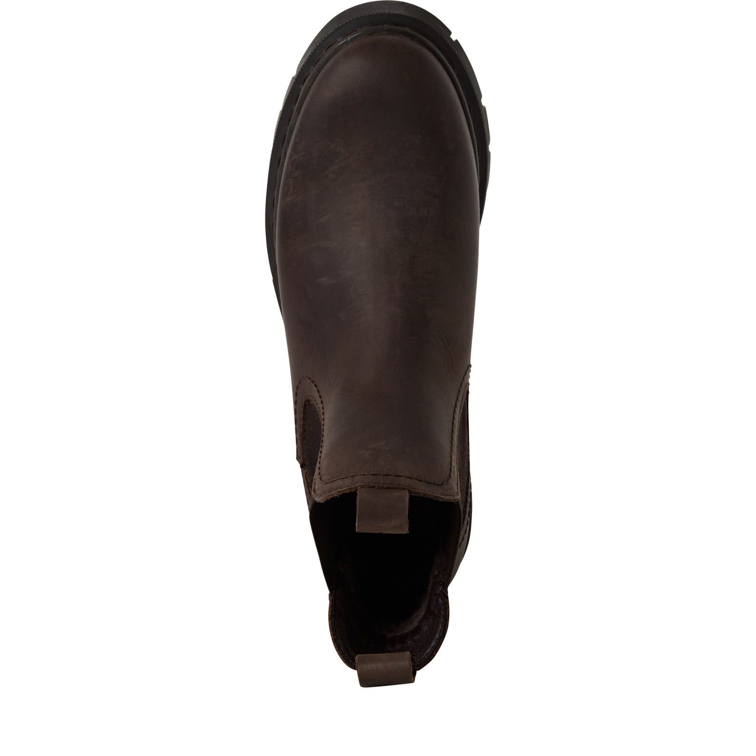 Tamaris women's brown leather pull-on ankle boots with rounded toe and rugged sole for casual wear.