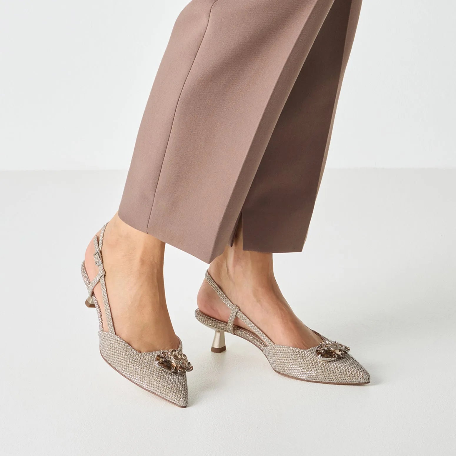 Tamaris Pearl Textured Buckle Heels, pointed toe, ankle strap with gemstone embellishment, for women.