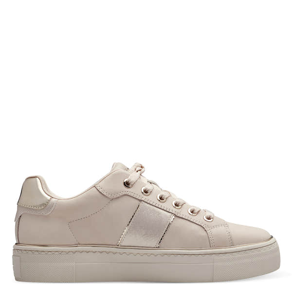 Tamaris 23724-42 women's ivory leather lace-up trainers with a chunky sole and sleek design.