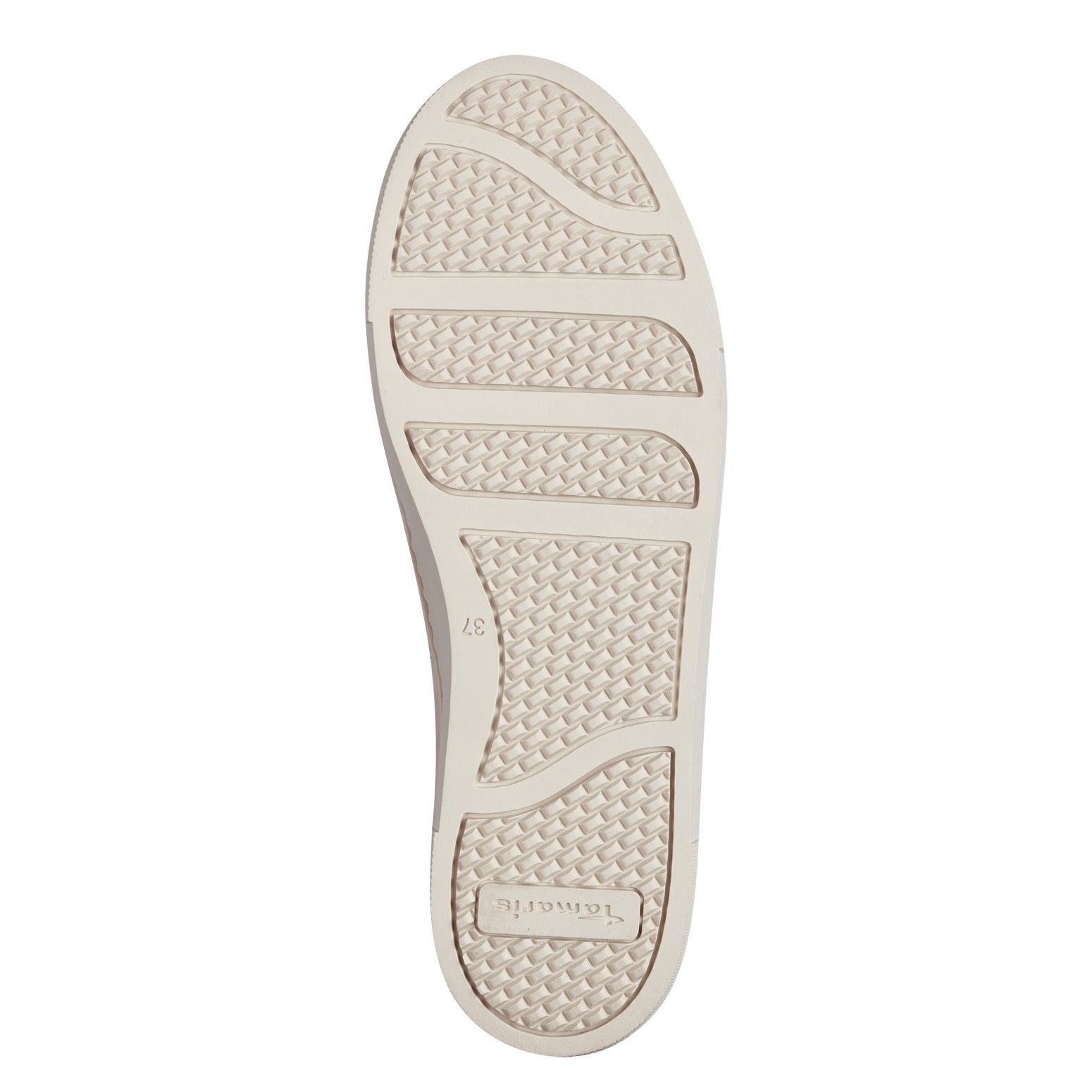 Tamaris 23724-42 women's ivory leather lace-up sneakers with textured rubber sole.