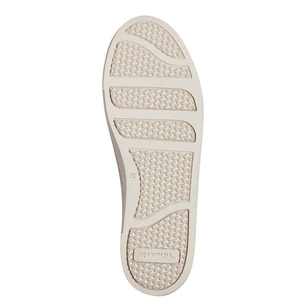 Tamaris 23724-42 women's ivory leather lace-up sneakers with textured rubber sole.