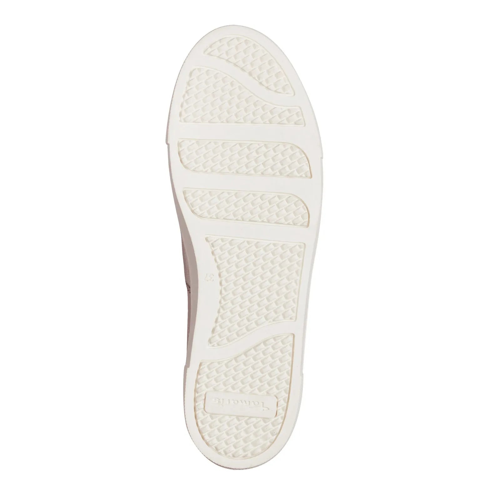 Tamaris 23724-42 women's light gold leather lace-up trainers with textured sole and white rubber outsole.