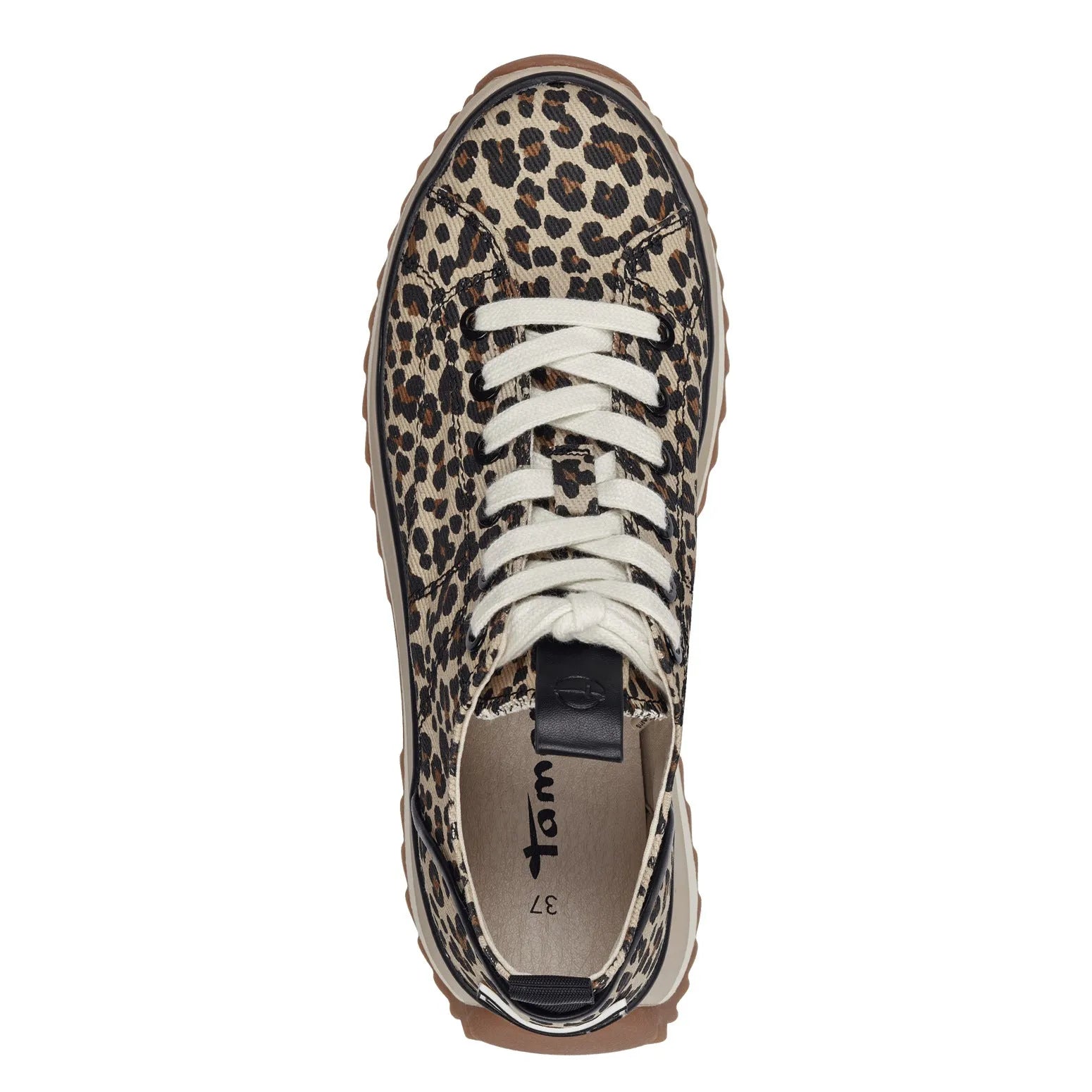 Tamaris 23731-41 women's leopard print textile lace-up trainers with cushioned interior and trendy animal pattern.