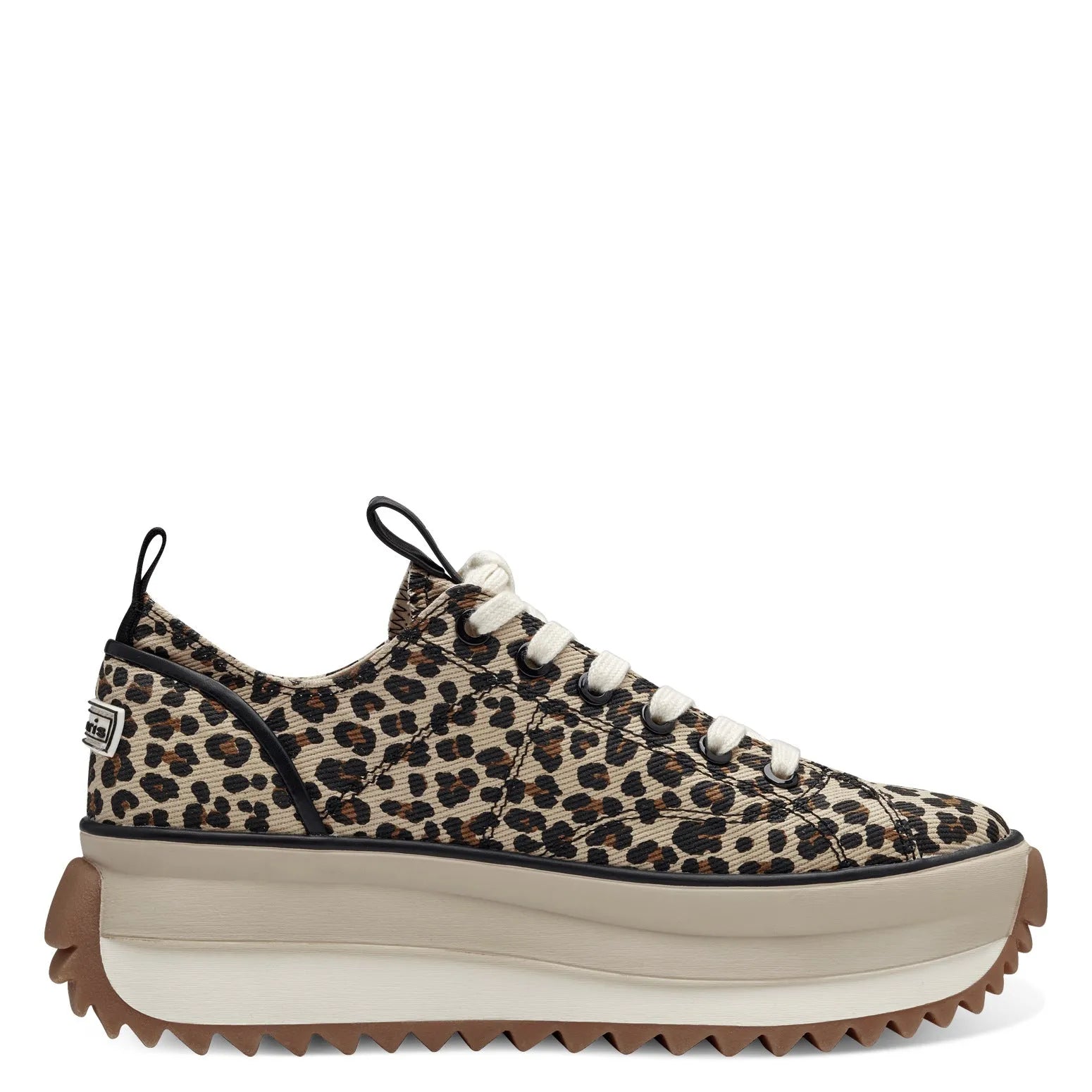 Tamaris 23731-41 leopard print textile lace-up trainers with chunky platform sole and pull tabs.