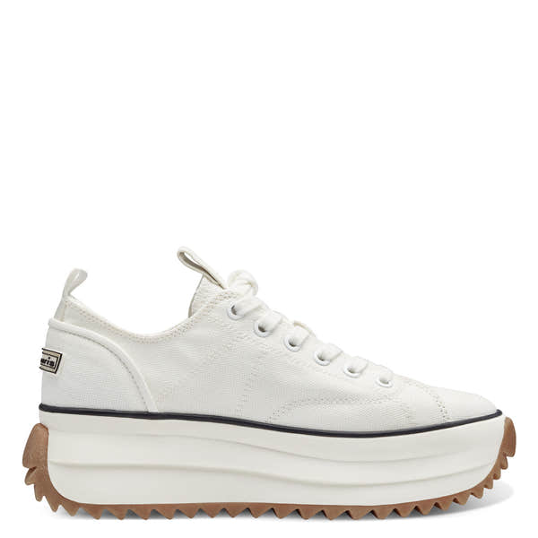 Tamaris 23731-41 women's white textile lace-up trainers with chunky platform sole and rugged gum outsole.