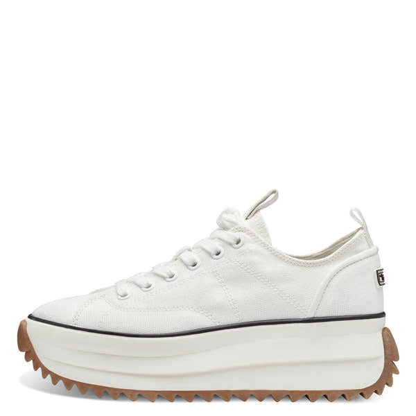 Tamaris 23731-41 women's white textile lace-up trainers with chunky platform sole and gum rubber outsole.