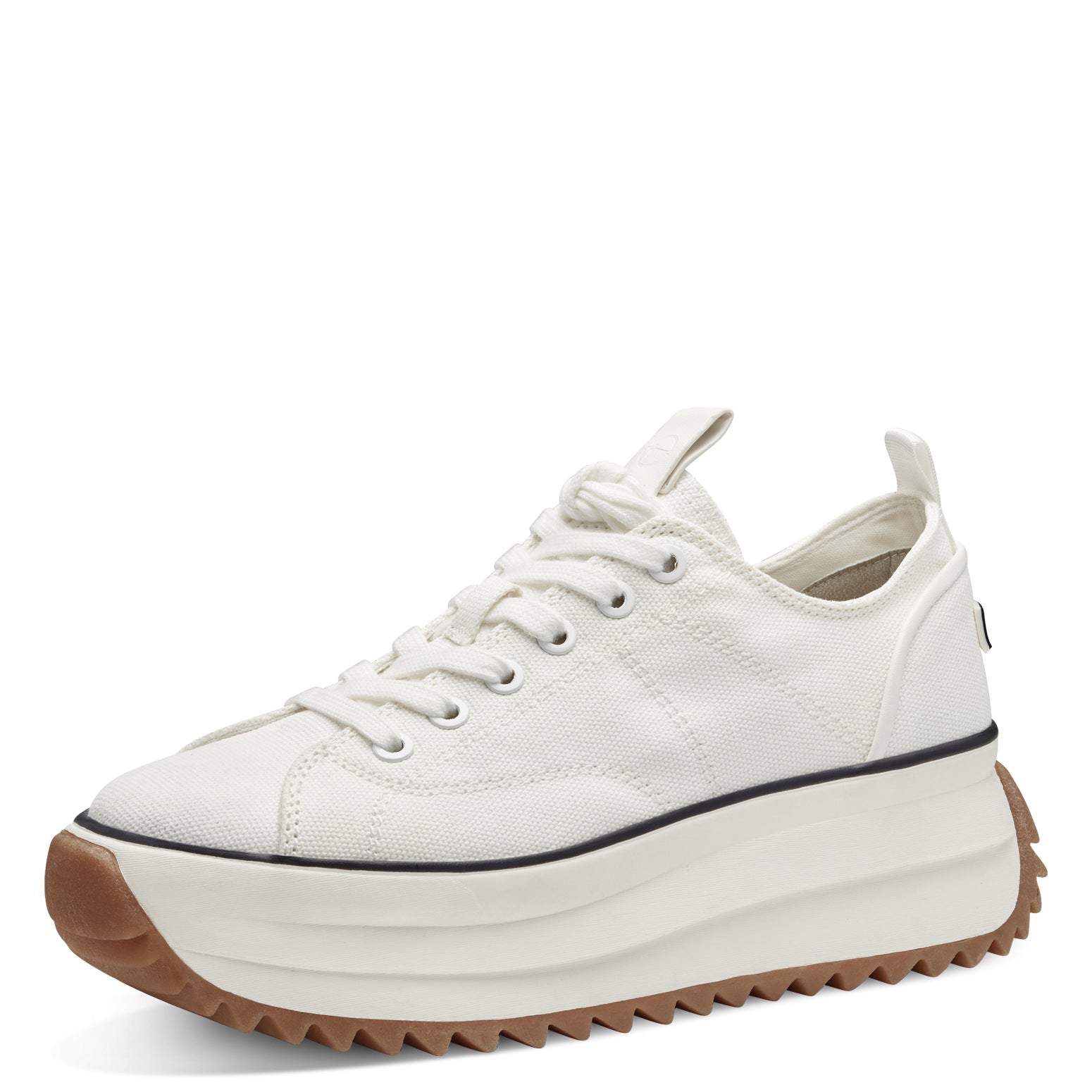 Tamaris 23731-41 women's white textile lace-up trainers with chunky platform sole and gum outsole for casual wear.