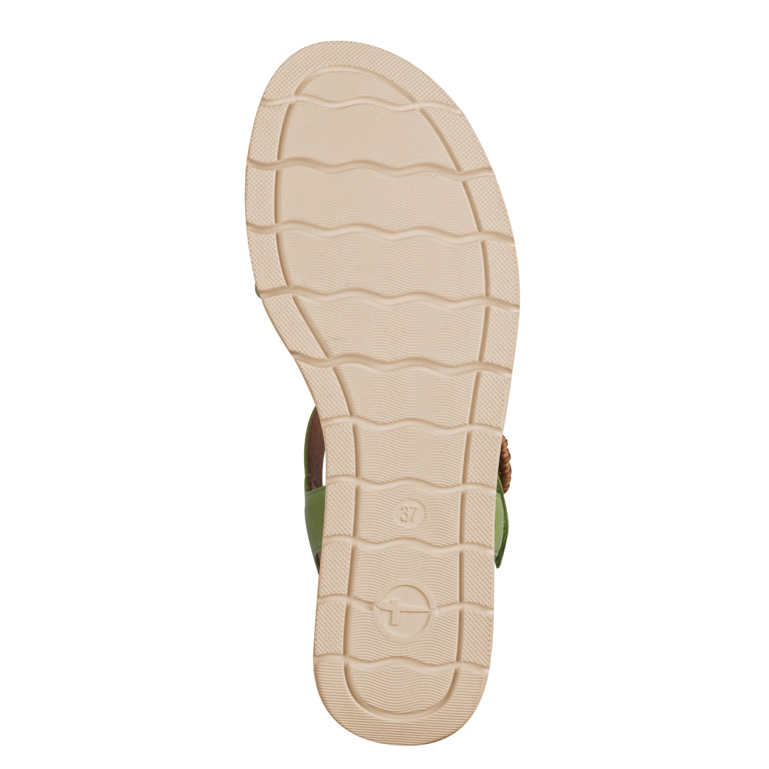 Tamaris Ladies Apple Leather Touch Fastening Sandals with cushioned sole and adjustable strap, beige color, size 37.
