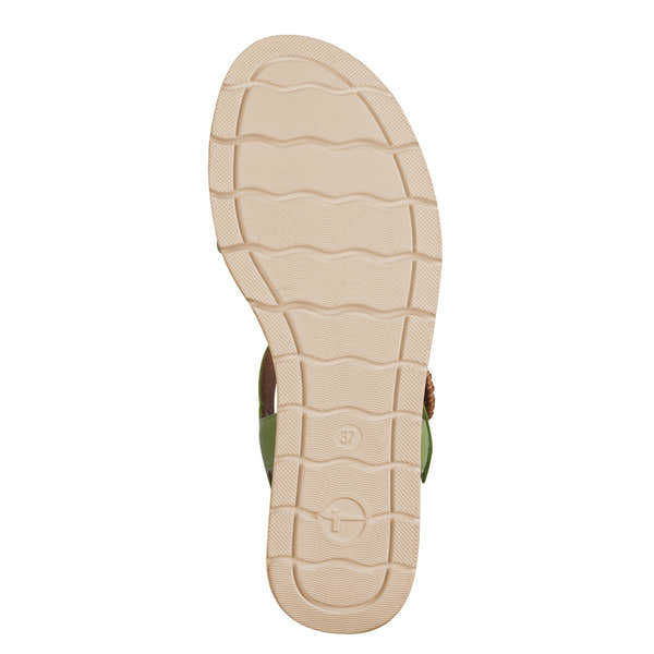 Tamaris Ladies Apple Leather Touch Fastening Sandals with cushioned sole and adjustable strap, beige color, size 37.