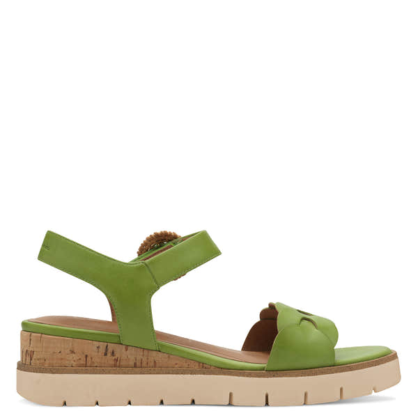 Tamaris Ladies Apple Leather Touch Fastening Sandals with cushioned sole and chunky outsole.