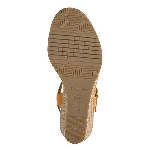 Tamaris 28346-44 yellow leather buckle sandals, women's footwear with textured sole and ankle strap, size 37.
