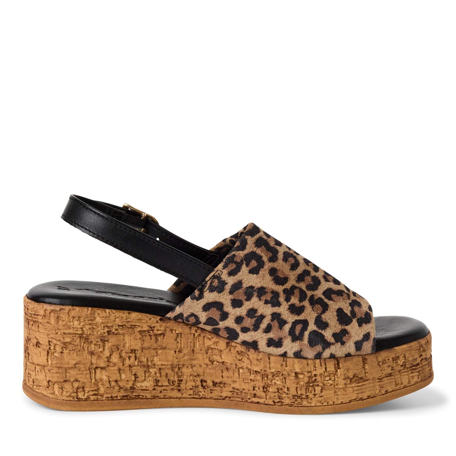 Tamaris 28393-42 women's leopard print leather platform sandals with buckle strap and cork sole.
