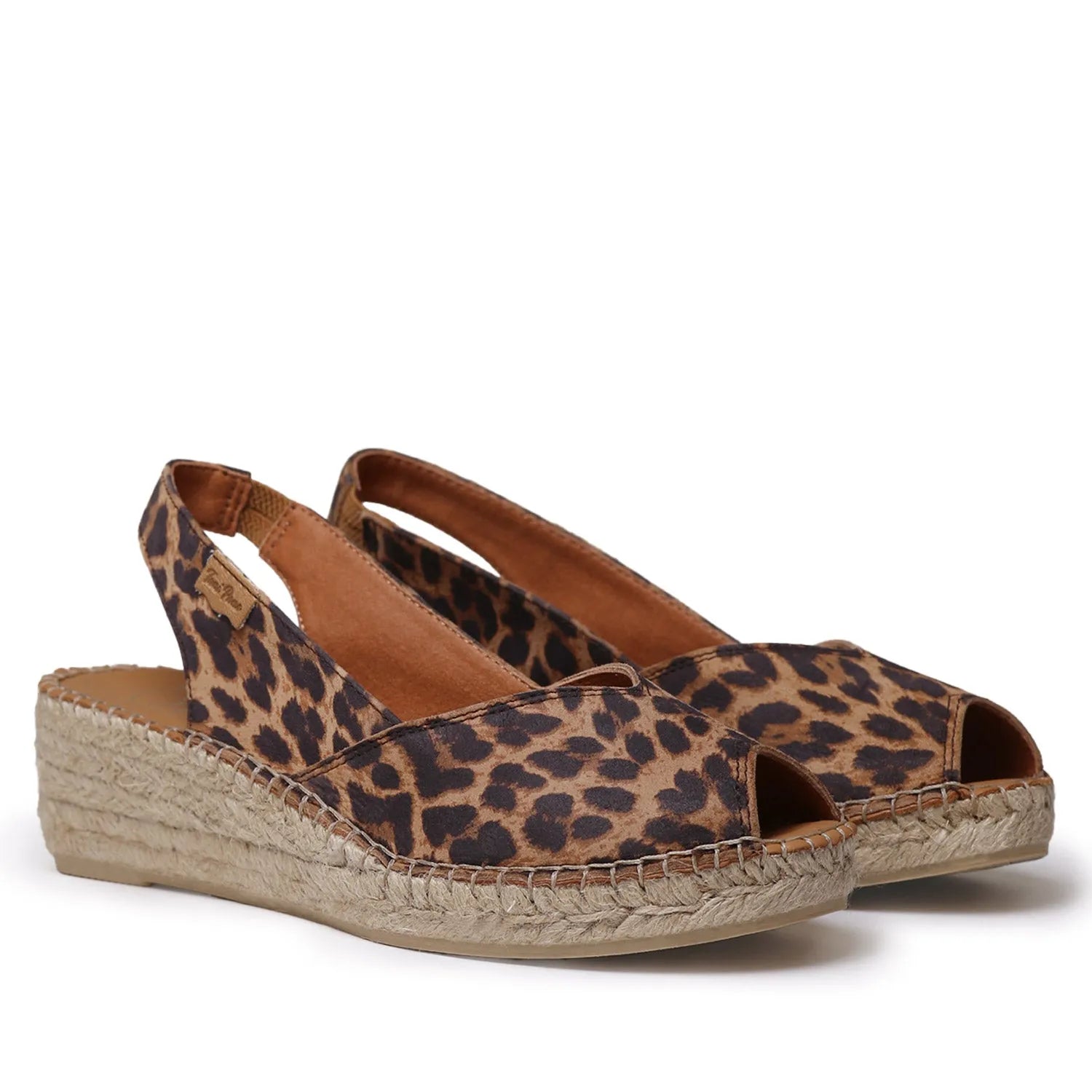 Toni Pons Bernia-P Ladies Leopard Leather Espadrille Sandals with Elasticated Straps and Platform Wedge Sole.