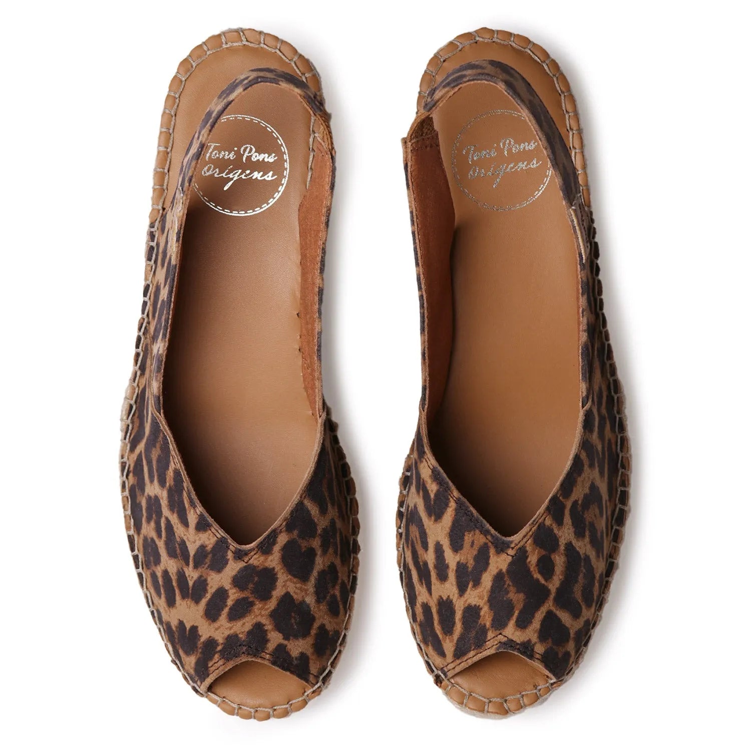 Toni Pons Bernia-P women's leopard print leather elasticated sandals with open toe and flat sole.