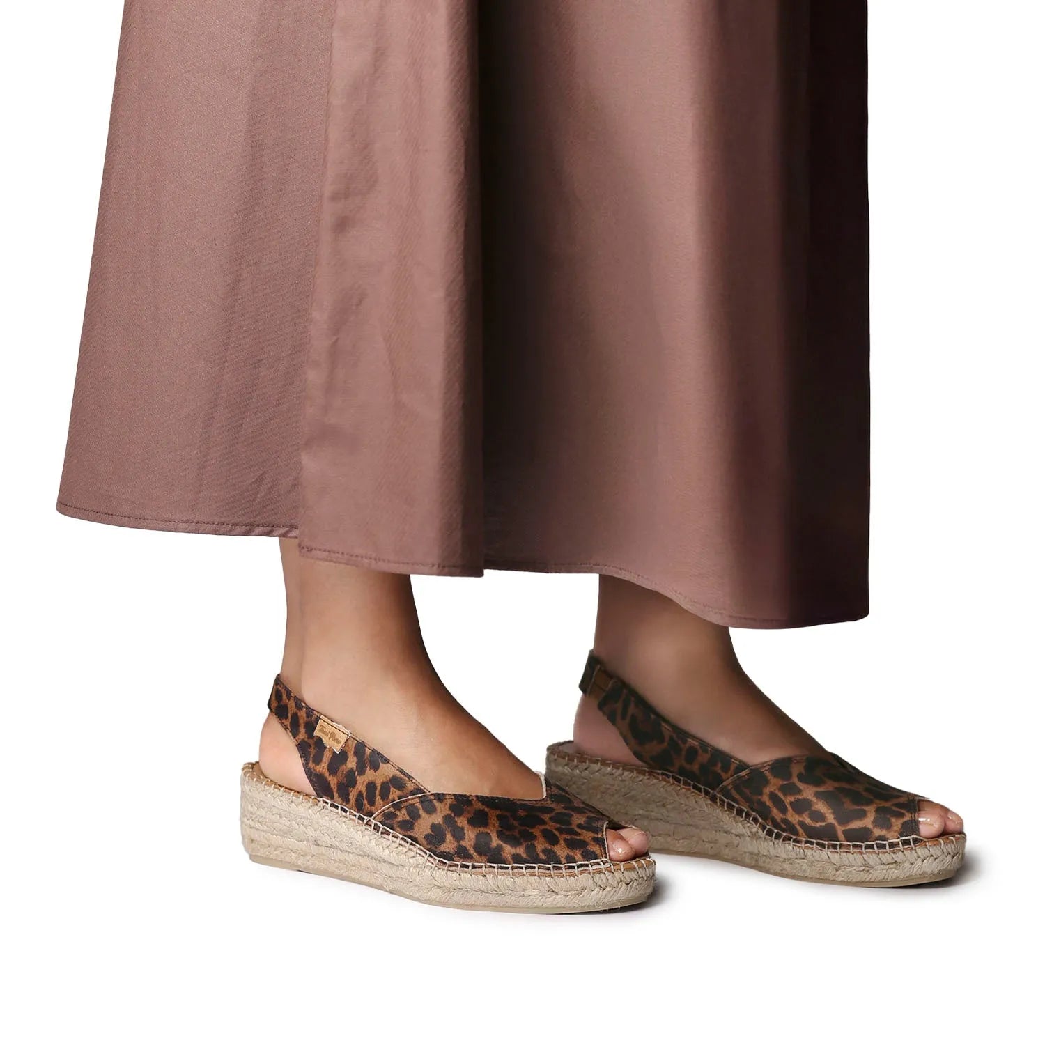 Toni Pons Bernia-P women's leopard leather elasticated Spanish sandals with wedge espadrille soles.