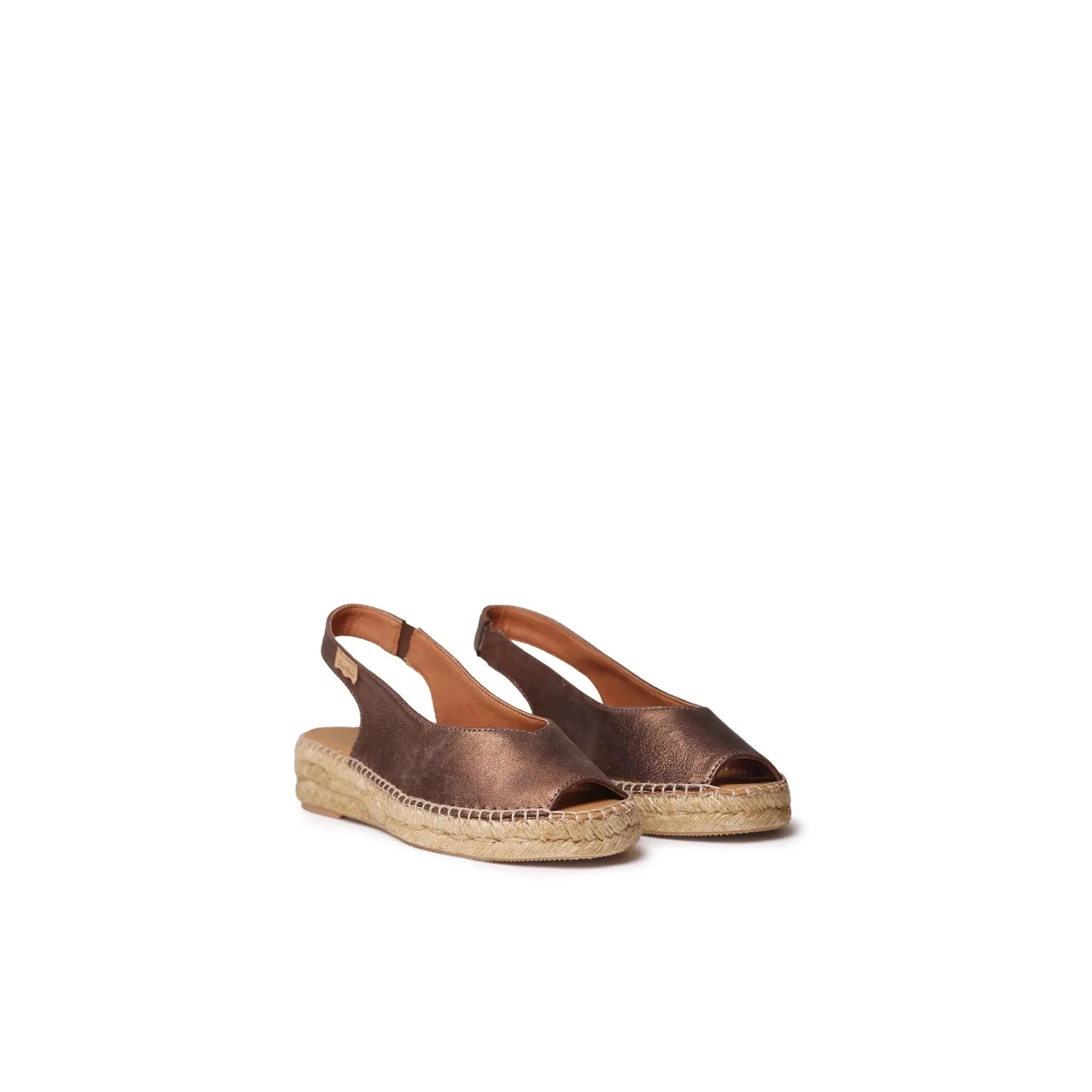 Toni Pons Erica-AS women's bronze leather elasticated sandals with woven espadrille soles, stylish and comfortable for summer wear.