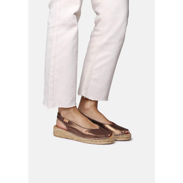 Toni Pons Erica-AS women's bronze leather espadrille wedge sandals with ankle strap and woven sole.
