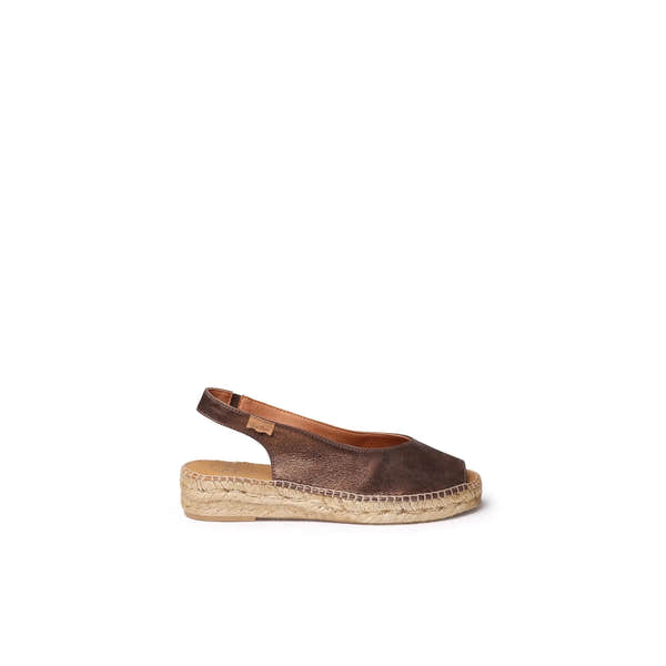 Toni Pons Erica-AS women's bronze leather elasticated sandals with woven espadrille sole, stylish and comfortable for summer.