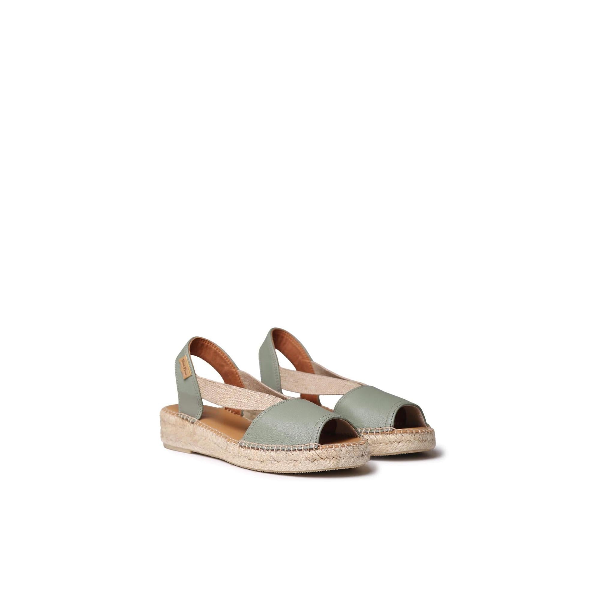 Toni Pons Etna Ladies Spanish Mint Leather Pull-On Sandals with open toe and espadrille sole.