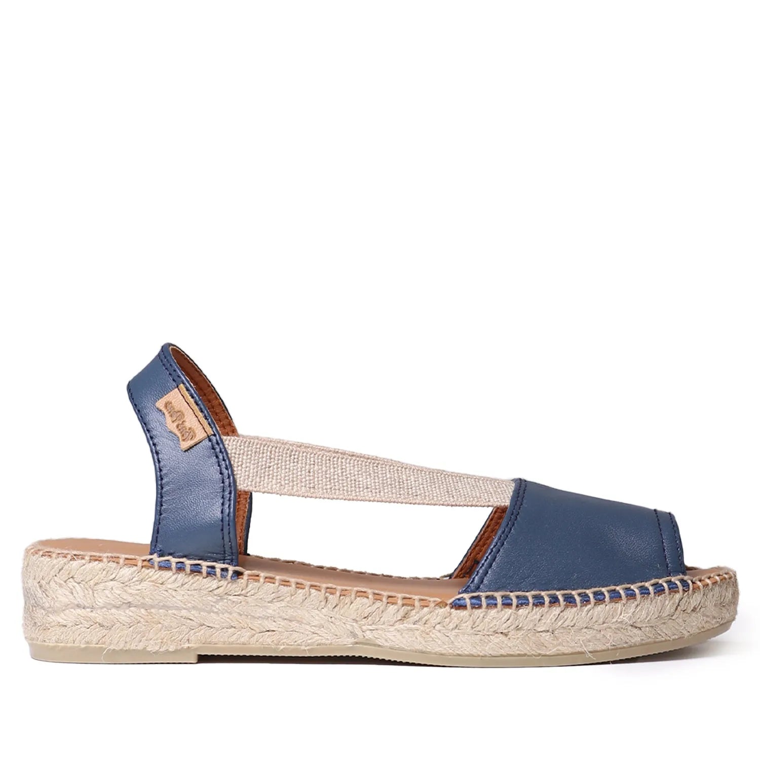 Toni Pons Etna Ladies Navy Leather Sandals with Elasticated Straps and Espadrille-Style Soles.