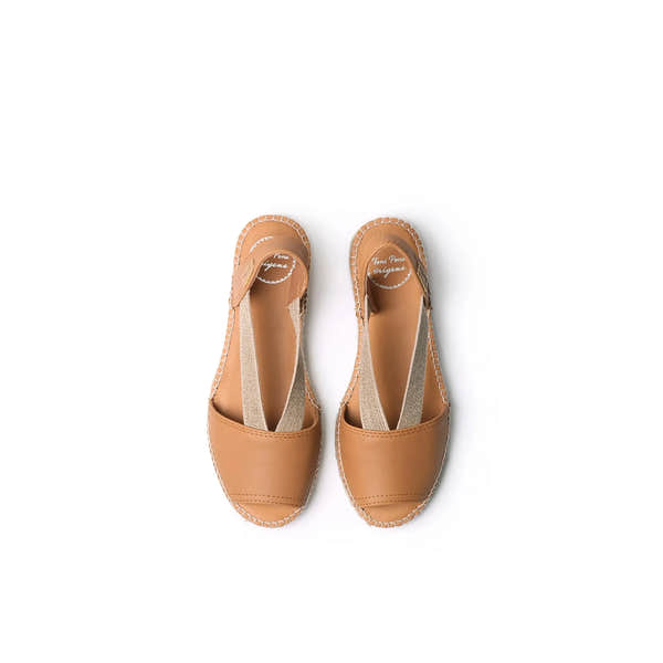 Toni Pons Etna Ladies Spanish tan leather pull-on sandals with beige straps and stitched detailing.