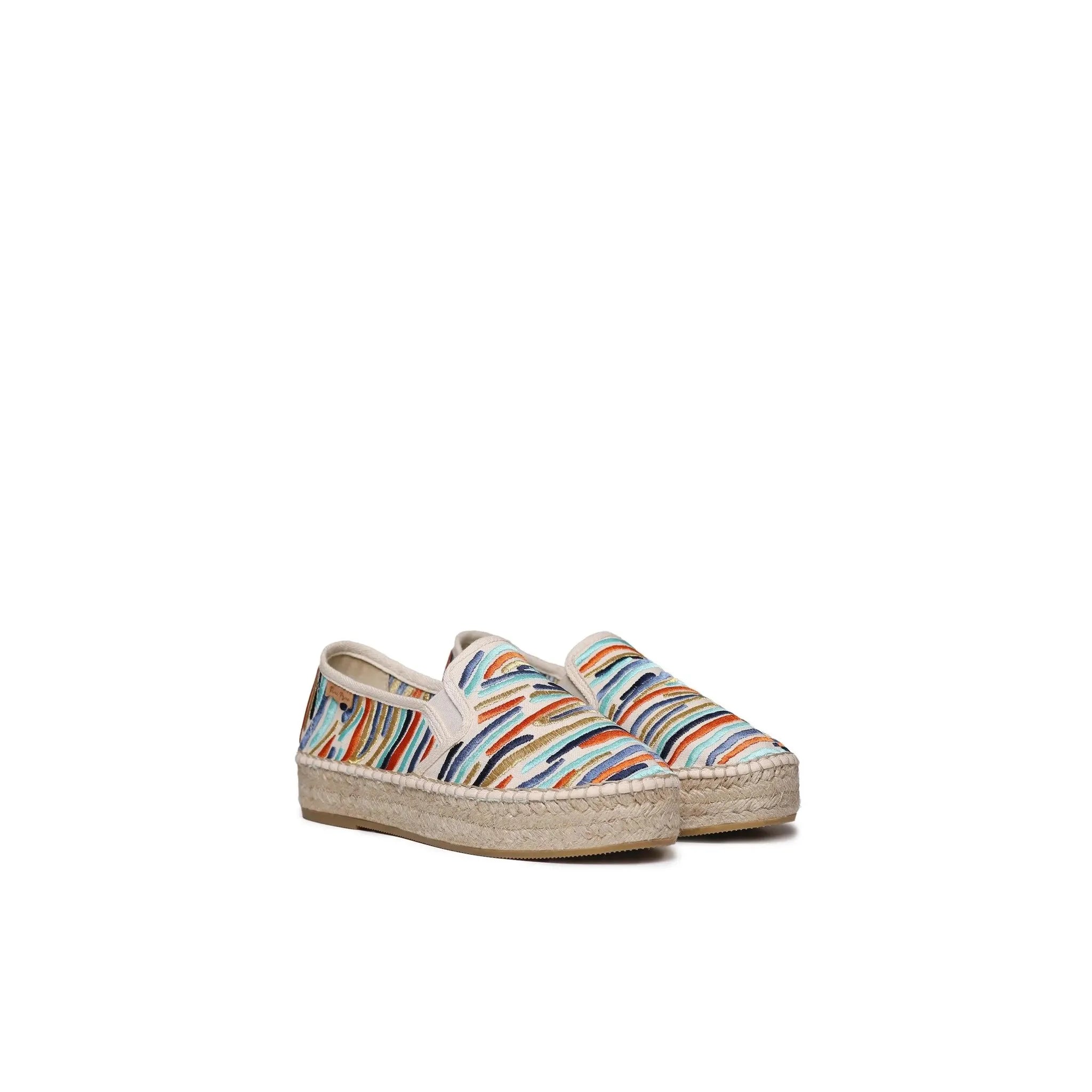 Toni Pons Pola Ona women's multi-textile elasticated espadrille shoes with colorful striped design.
