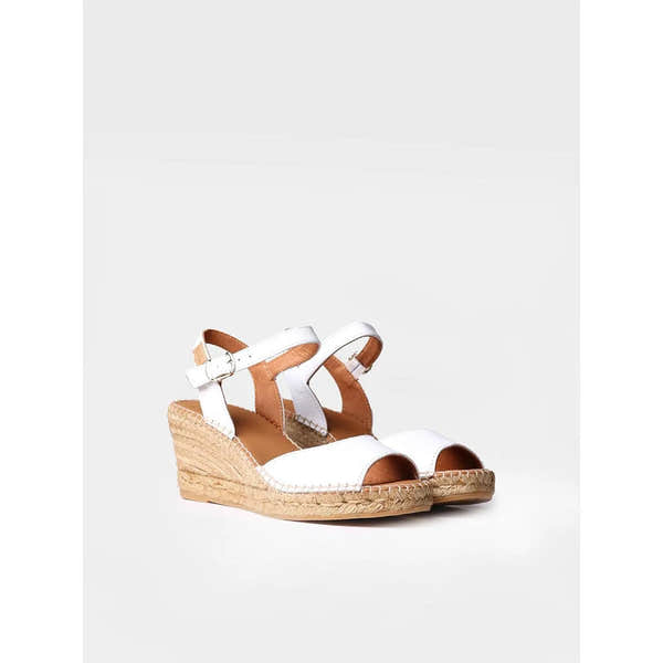 Toni Pons Sia-P women's Spanish white leather buckle espadrille wedge sandals.