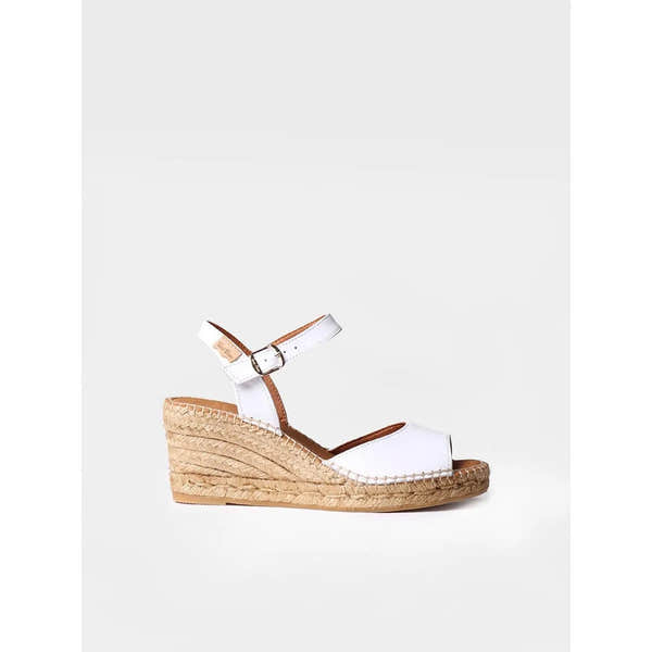 Toni Pons Sia-P Ladies Spanish White Leather Buckle Wedge Sandals with Espadrille Sole