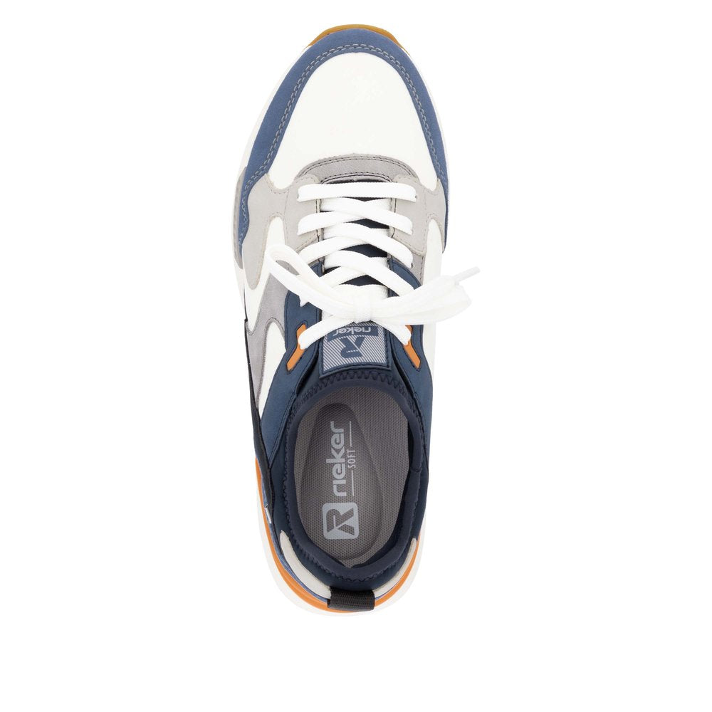 Rieker U1403-14 Mens Blue Synthetic Leather Lace Up Trainers