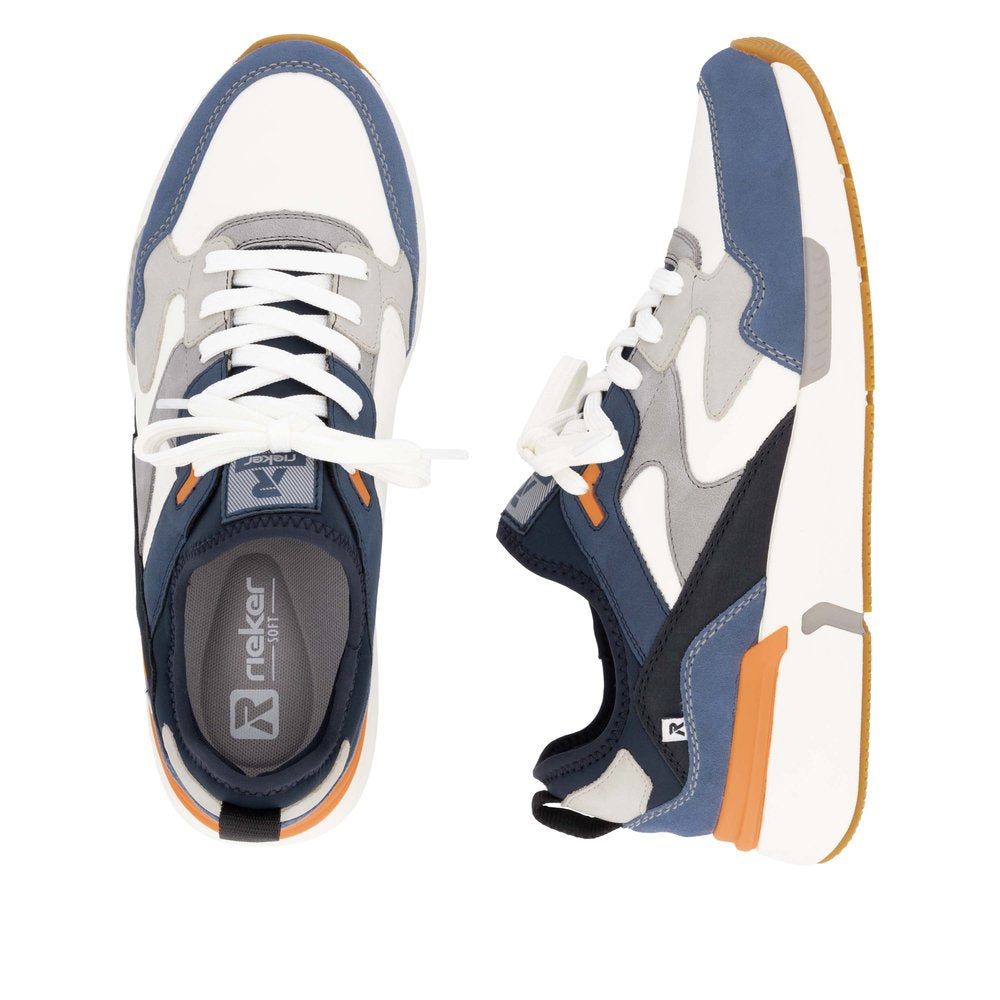 Rieker U1403-14 Mens Blue Synthetic Leather Lace Up Trainers