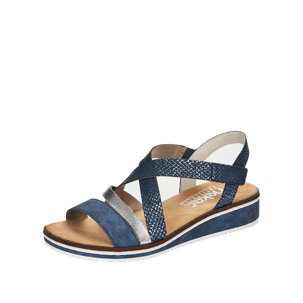 Rieker V3663-14 Ladies Blue Synthetic Leather Touch Fastening Sandals