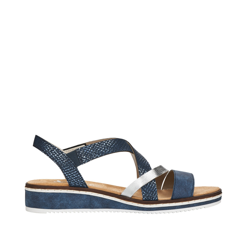 Rieker V3663-14 Ladies Blue Synthetic Leather Touch Fastening Sandals