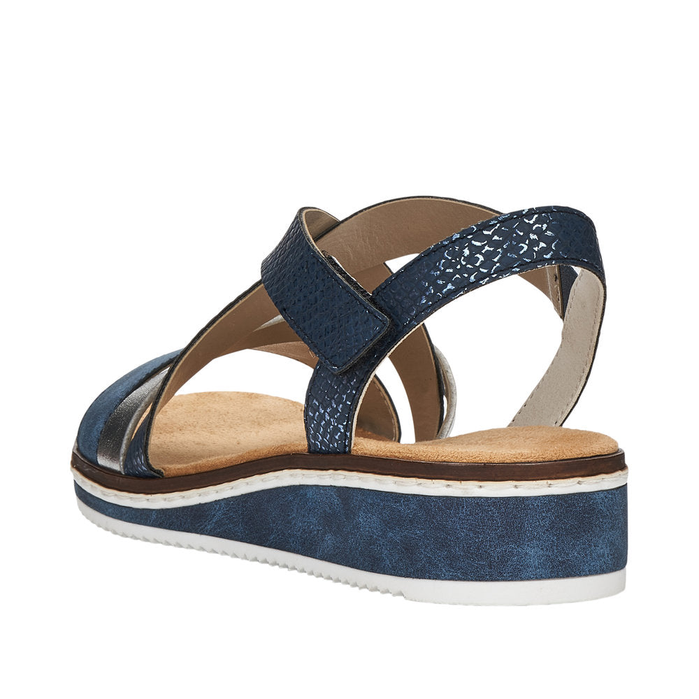 Rieker V3663-14 Ladies Blue Synthetic Leather Touch Fastening Sandals