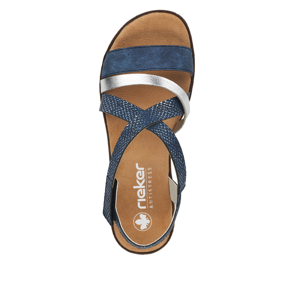 Rieker V3663-14 Ladies Blue Synthetic Leather Touch Fastening Sandals