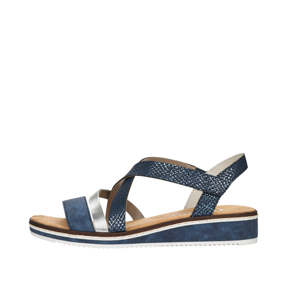 Rieker V3663-14 Ladies Blue Synthetic Leather Touch Fastening Sandals