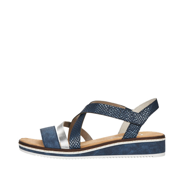 Rieker V3663-14 Ladies Blue Synthetic Leather Touch Fastening Sandals