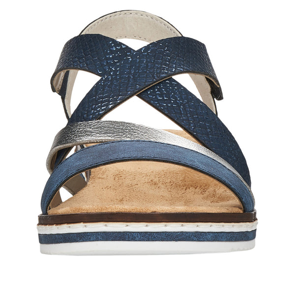 Rieker V3663-14 Ladies Blue Synthetic Leather Touch Fastening Sandals
